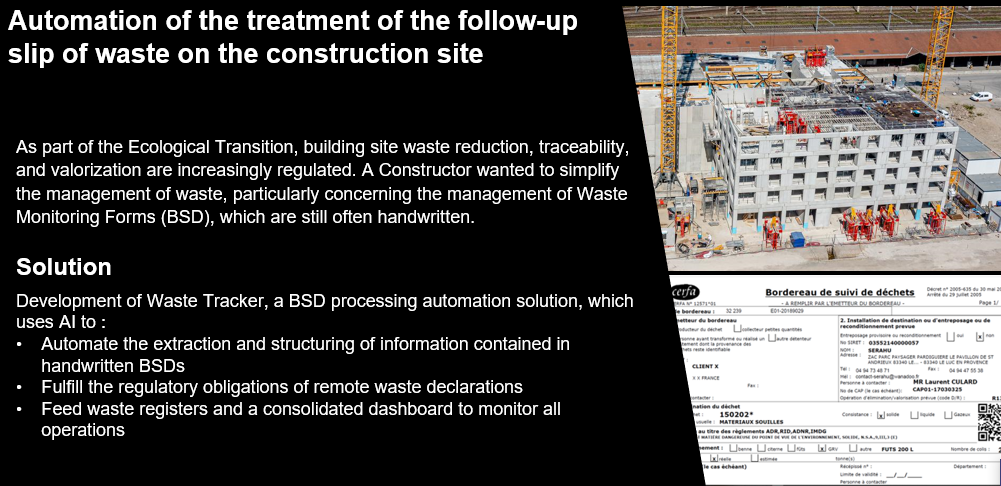 Automation of the treatment of the follow-up slip of waste on the construction site
